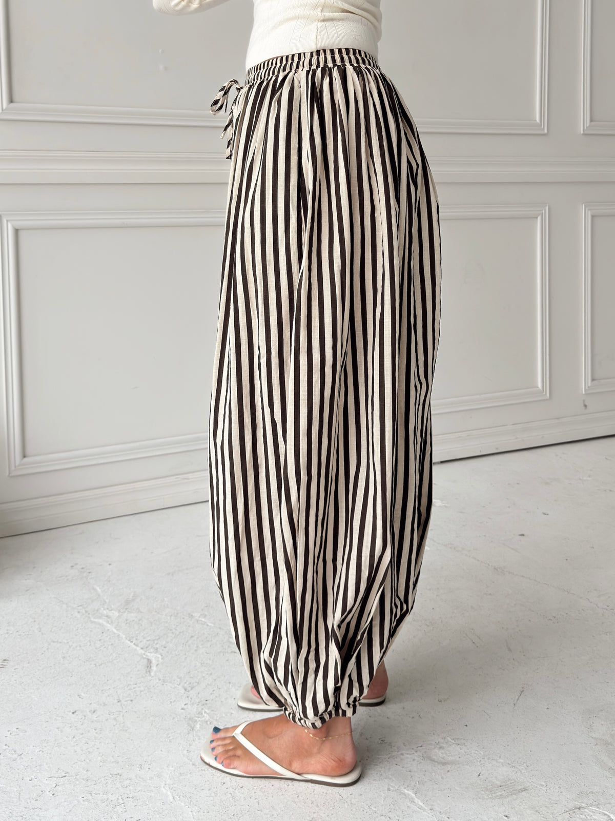 Michaela Stripe Balloon Pant - Brown