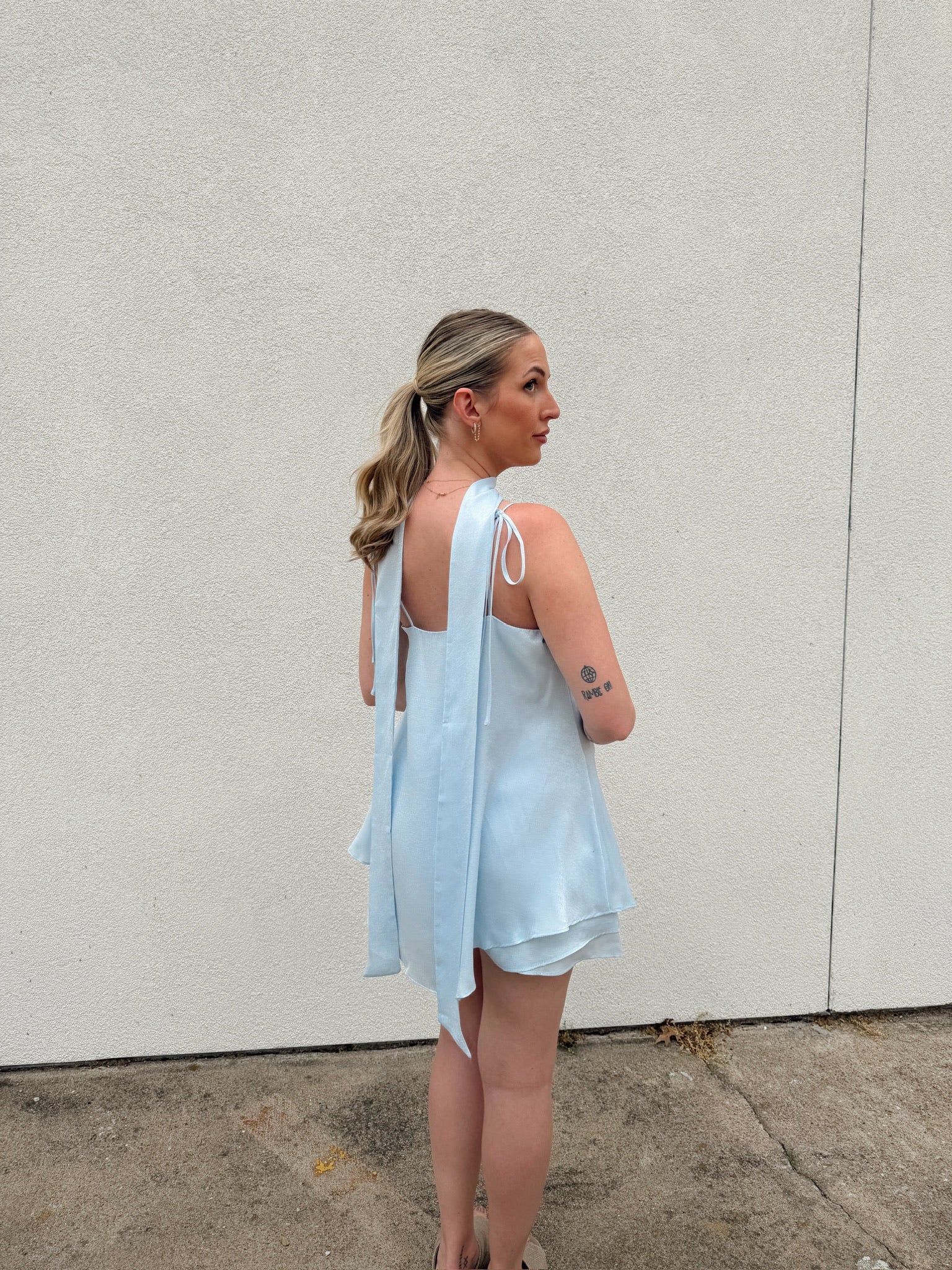 Endless Rose Spaghetti Tie Belted Romper Dress