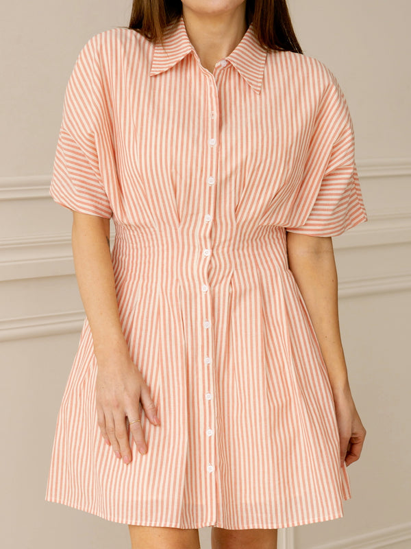 Angie Pleated Mini Shirt Dress - Poppy Red