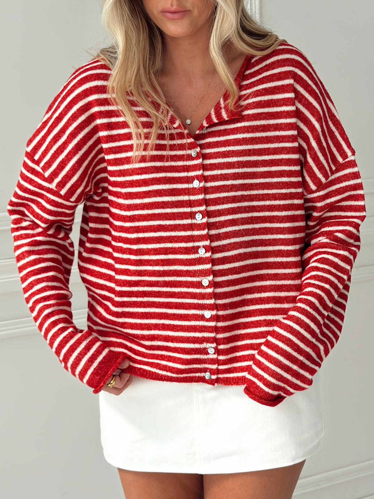 Brynn Striped Cardigan - Red