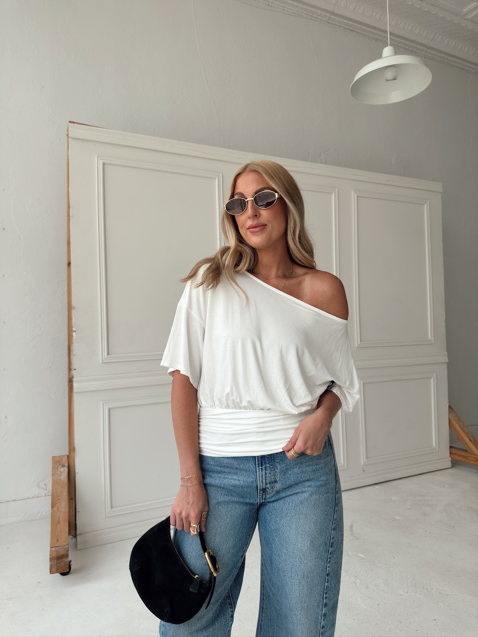 Jules Ruched Waist Top - Ivory