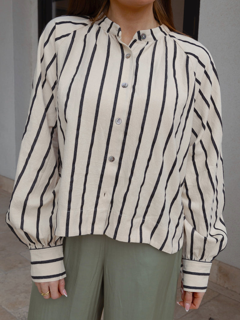 Frnch Creme Stripe Woven Shirt