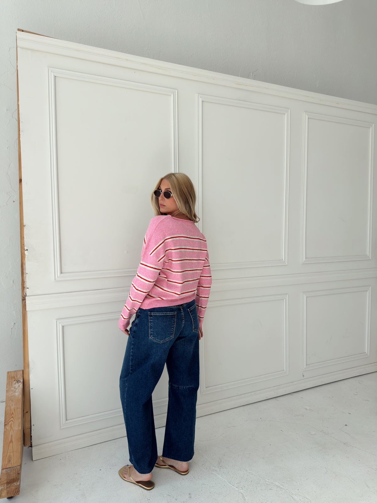 Caroline Cozy Stripe Knit Sweater - Pink