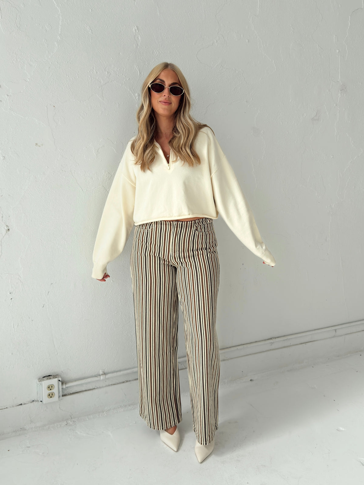 Britt Low Rise Buckle Stripe Pants