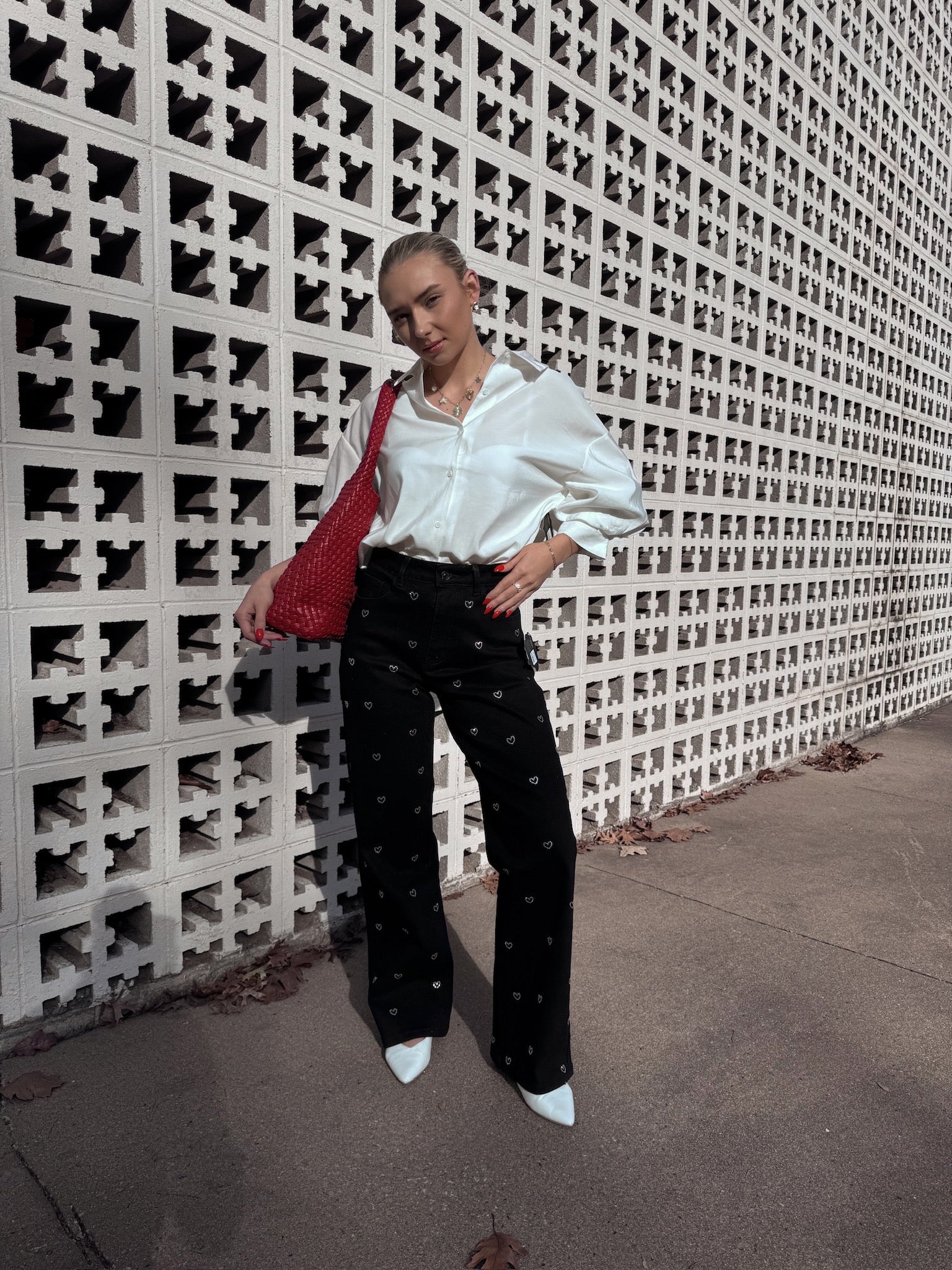 English Factory Rhinestone Heart Jeans