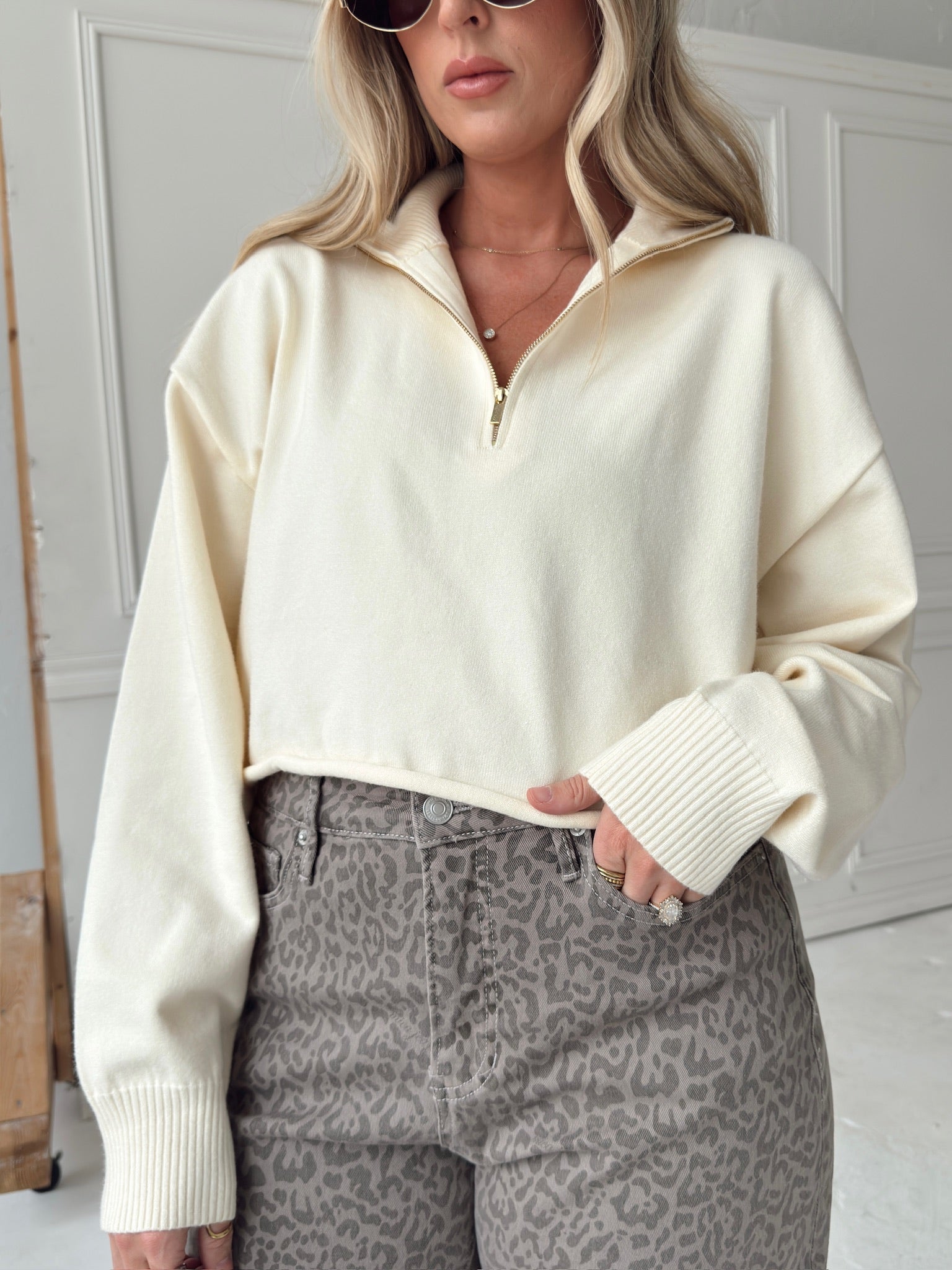 Caitlyn Knit Half-Zip Sweater - Cream