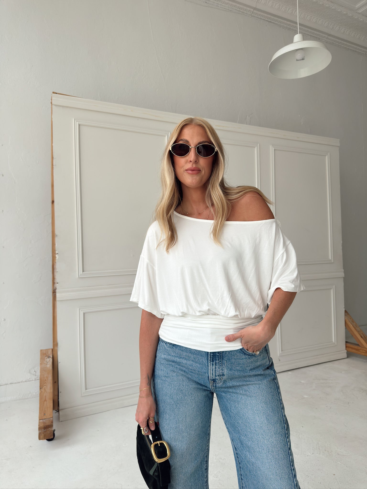 Jules Ruched Waist Top - Ivory