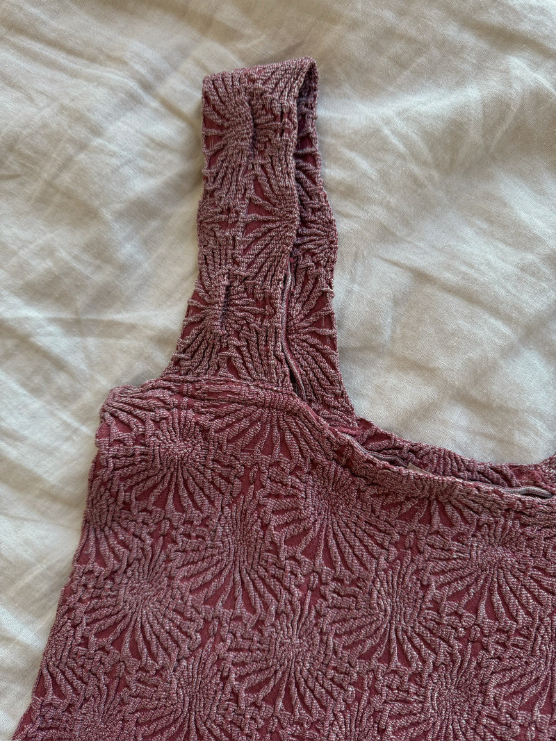 Jacquard Square Neck Tank - Maroon