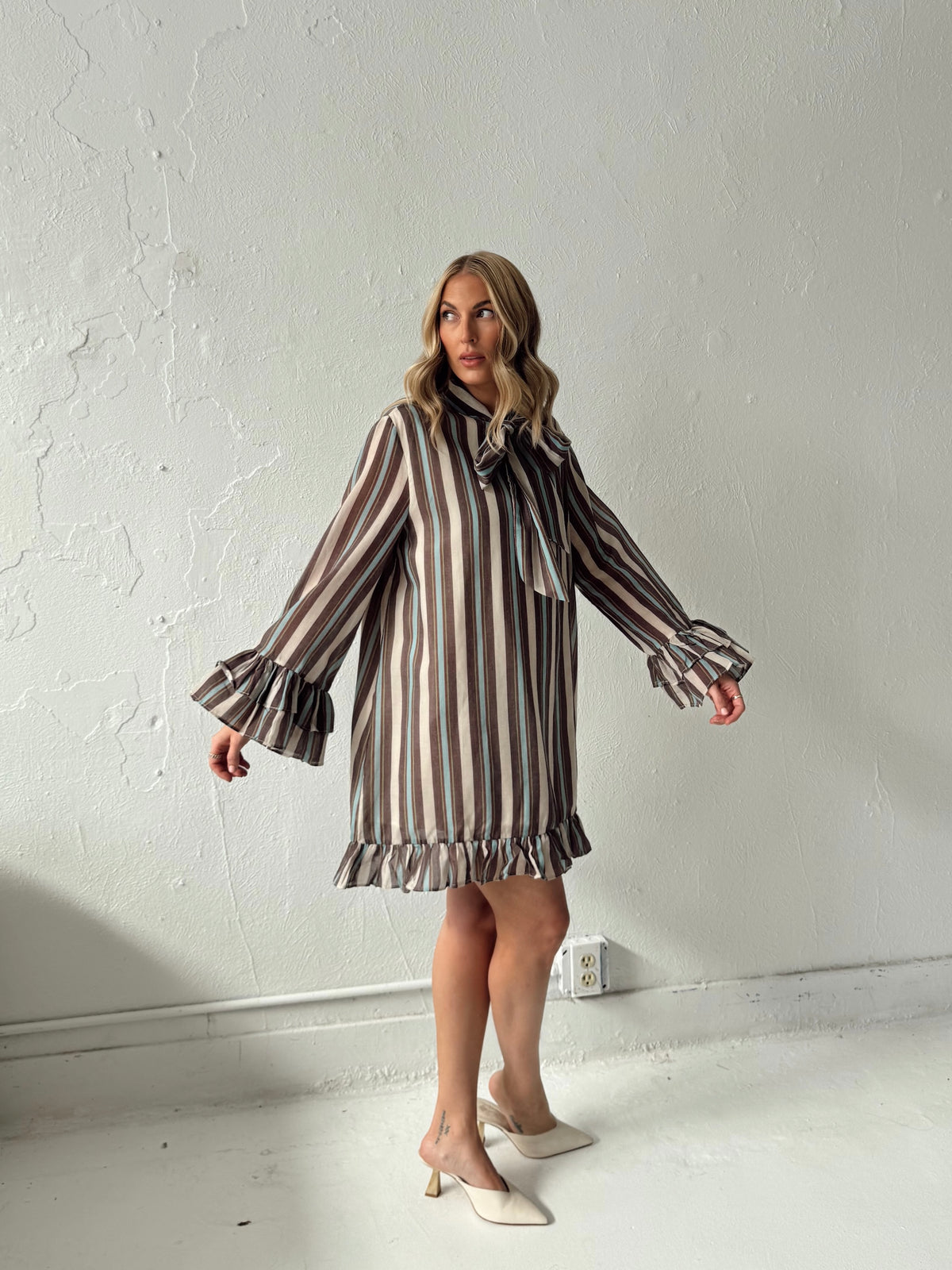 Junie Stripe Ruffle Hem Mini Dress