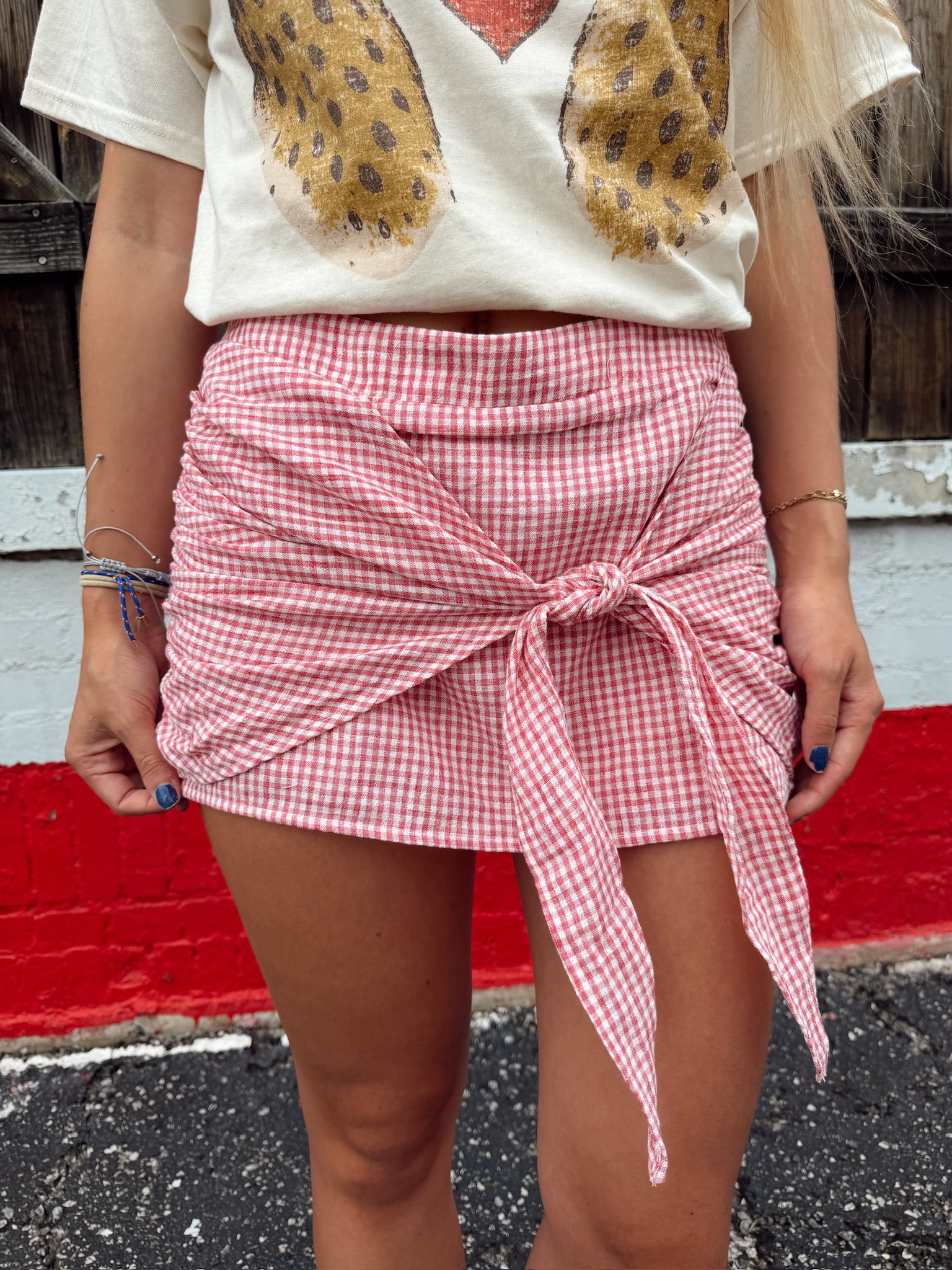 Red Gingham Wrap Skort