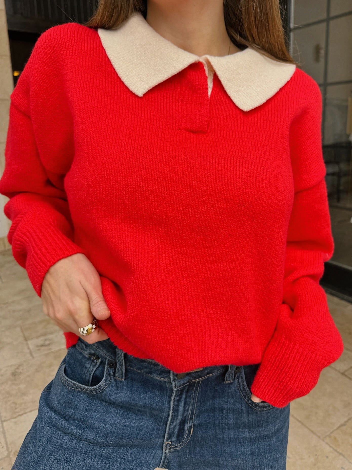 Cherry Cream Collared Sweater