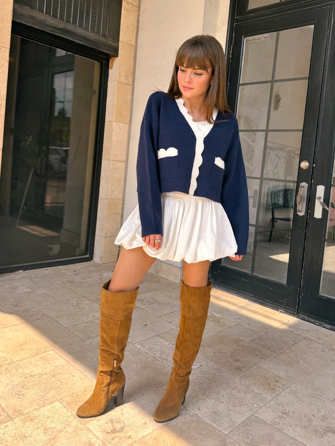 Sweet Scalloped Navy Cardigan