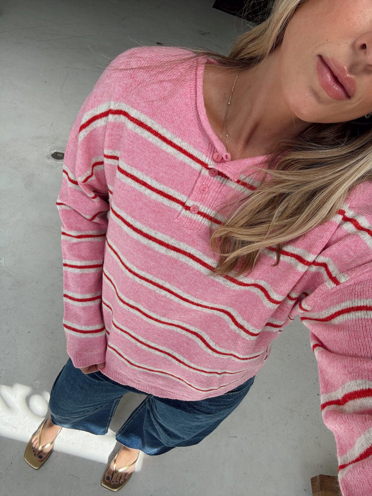 Caroline Cozy Stripe Knit Sweater - Pink