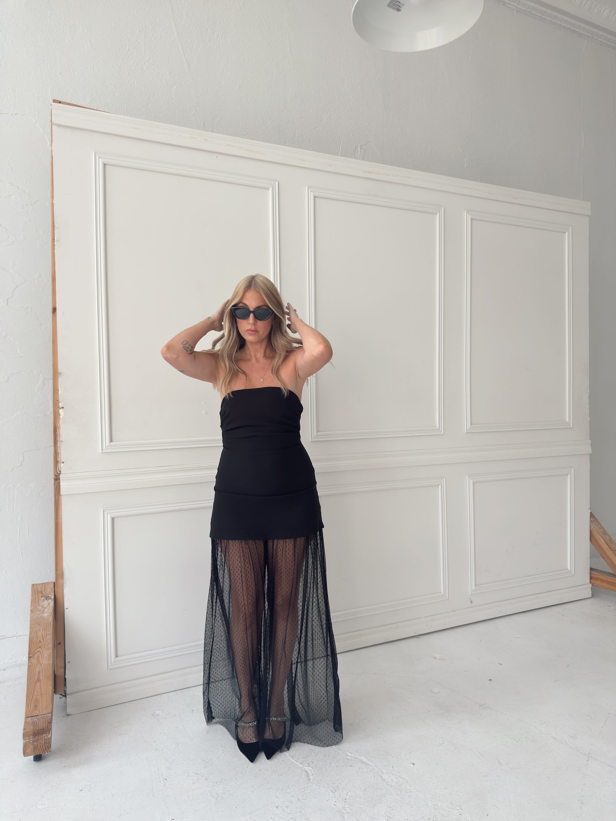 Melissa Strapless Mesh Maxi Dress - Black