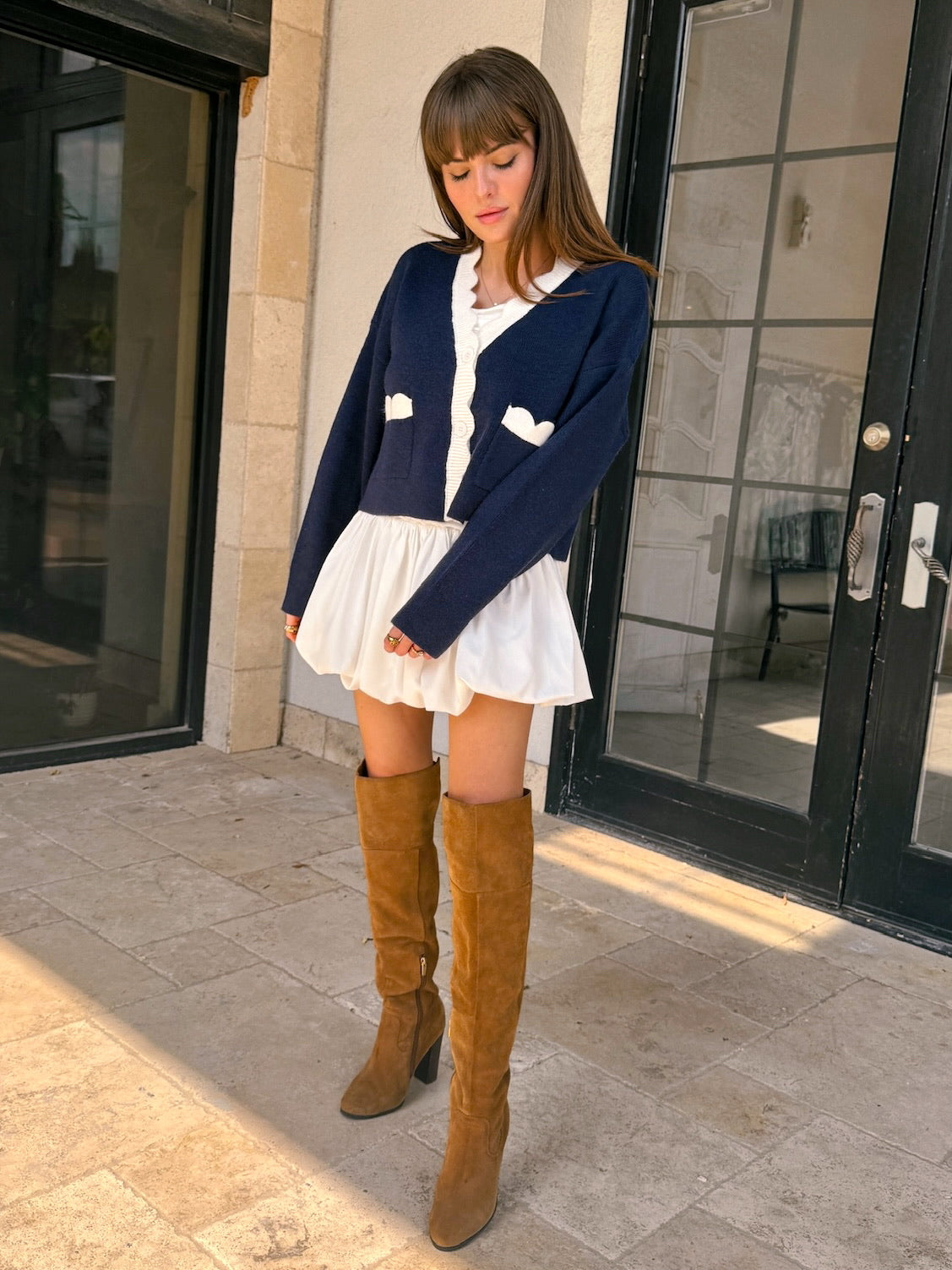 Sweet Scalloped Navy Cardigan