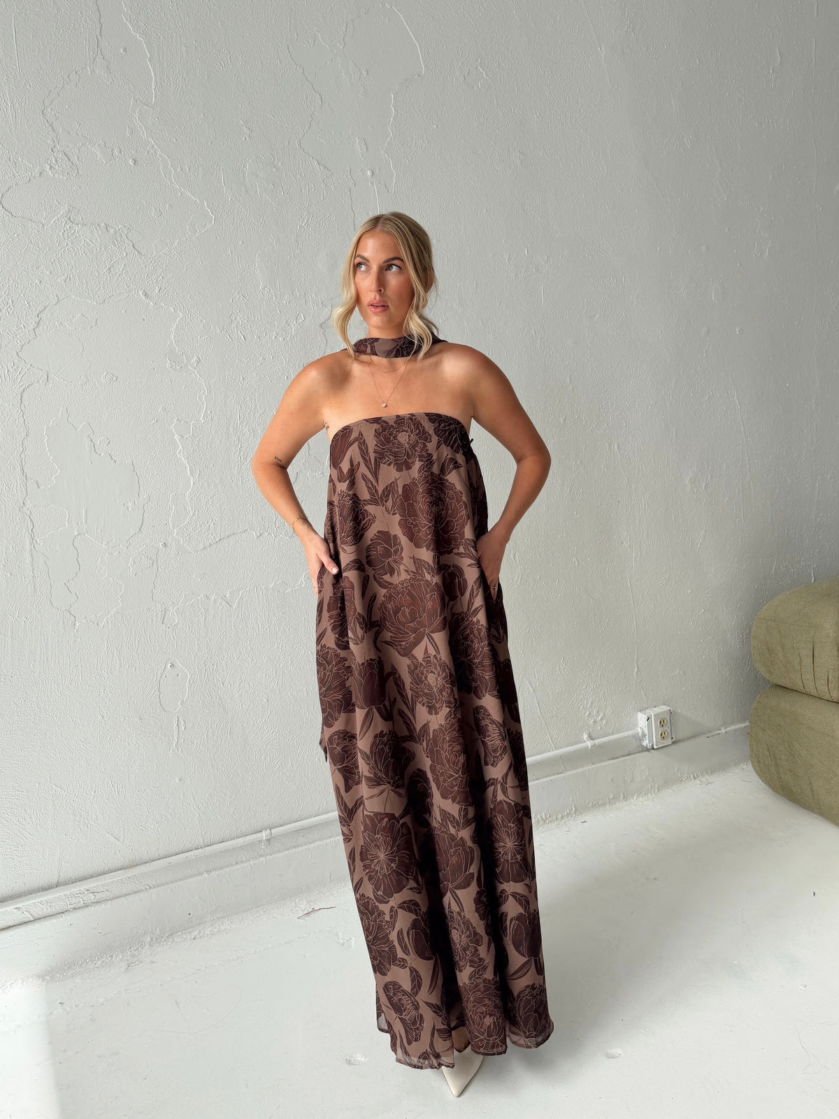Maddie Chocolate Floral Maxi