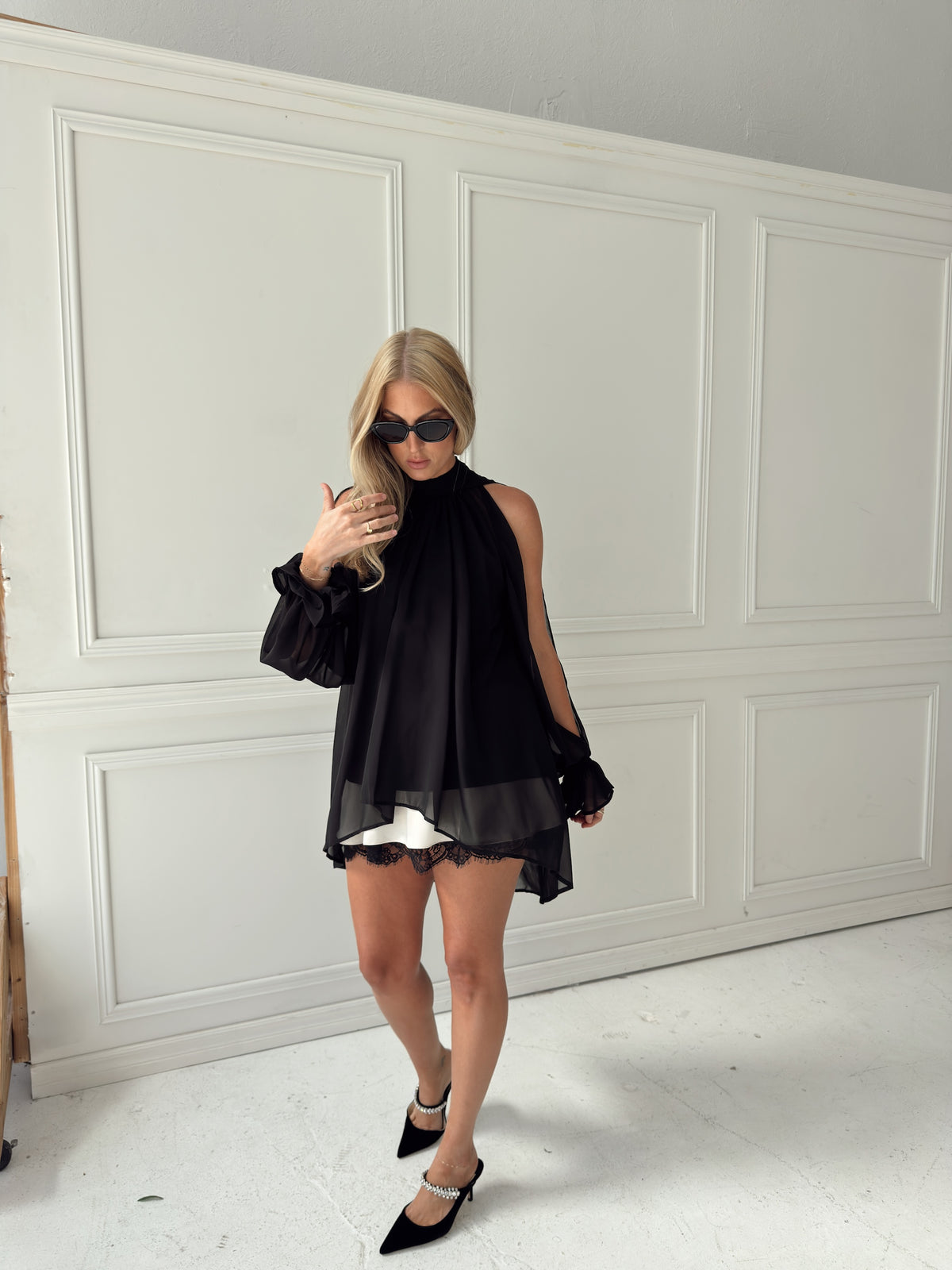 Darla Chiffon Top - Black