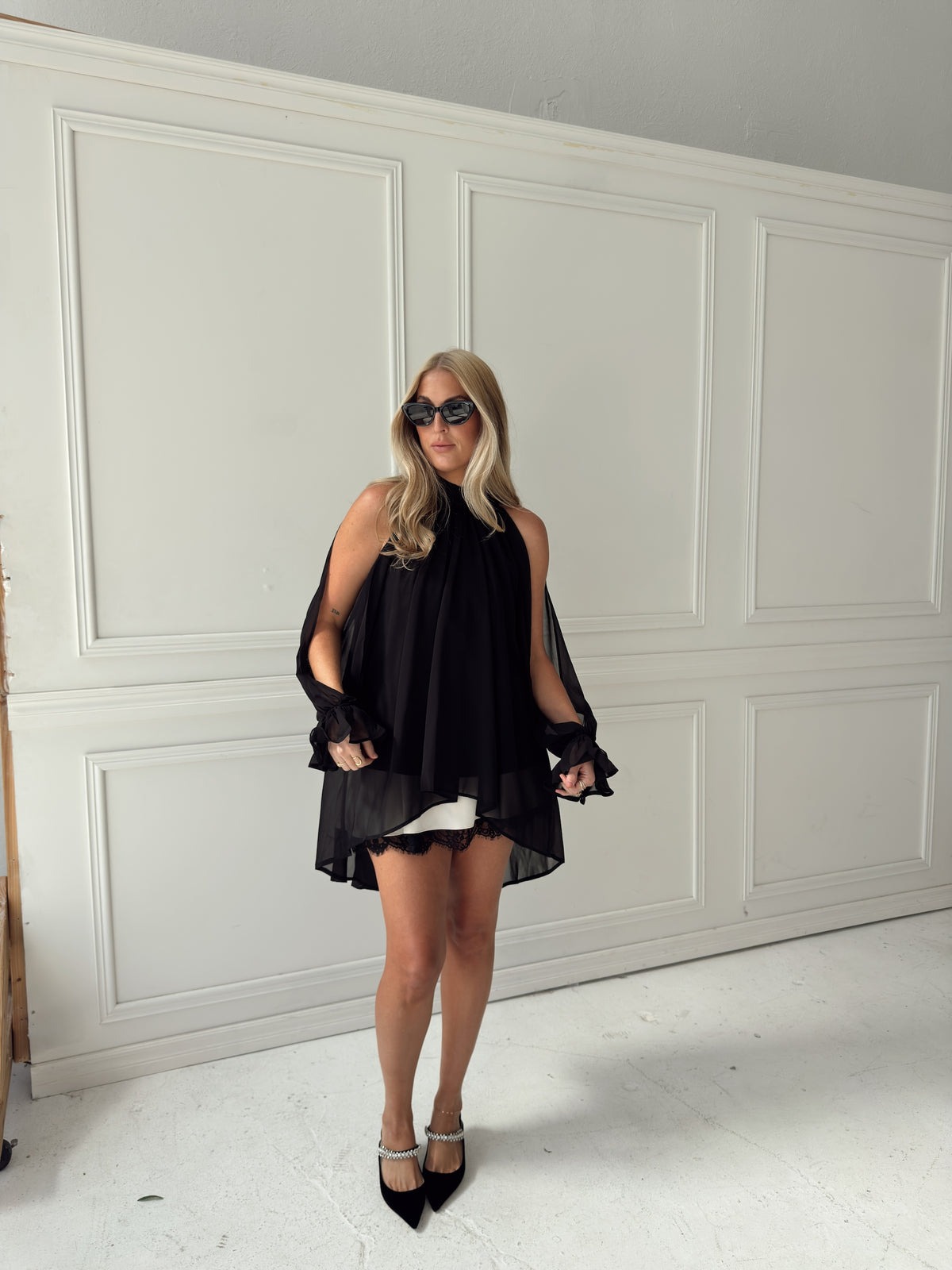 Darla Chiffon Top - Black