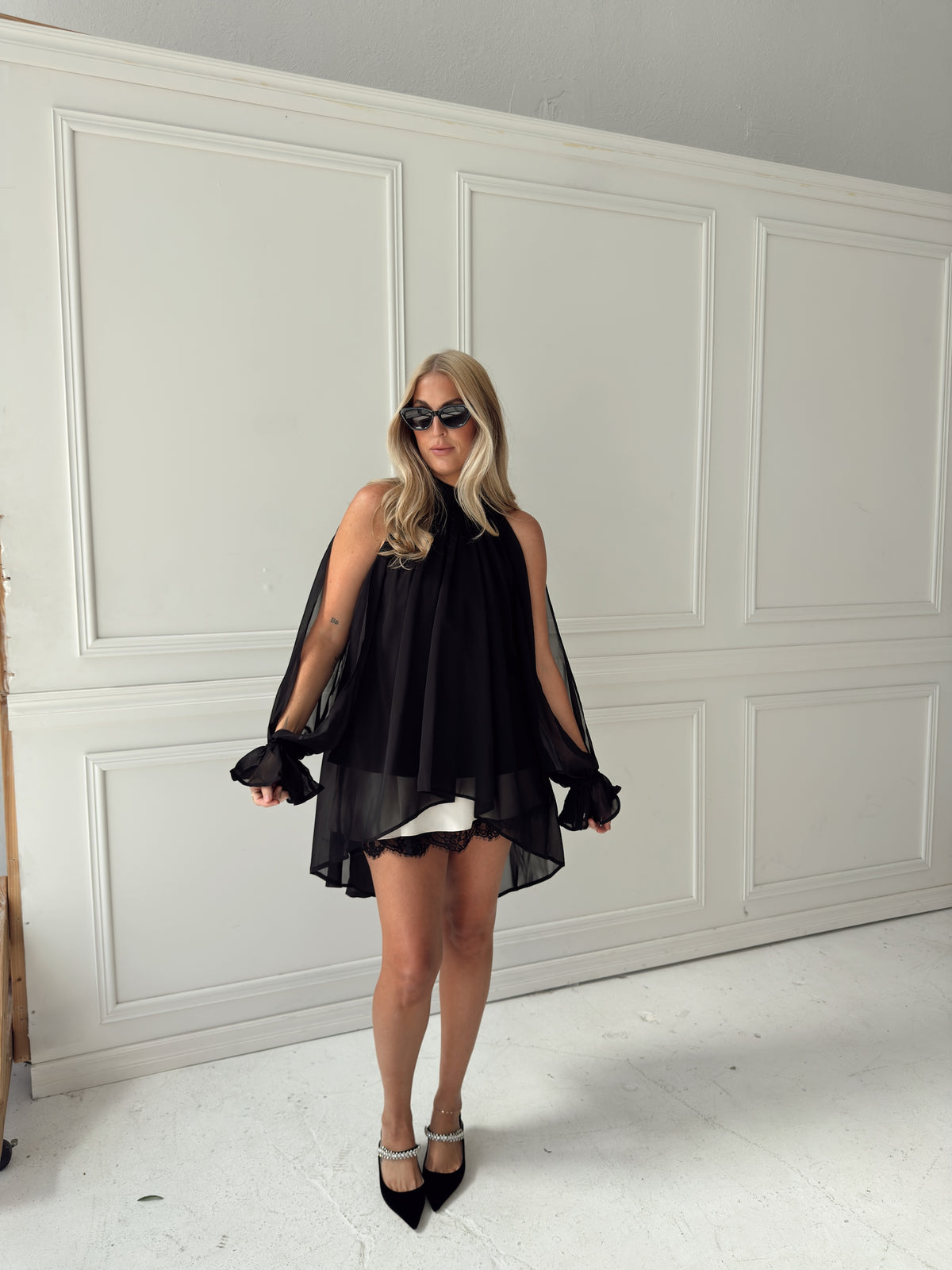 Darla Chiffon Top - Black