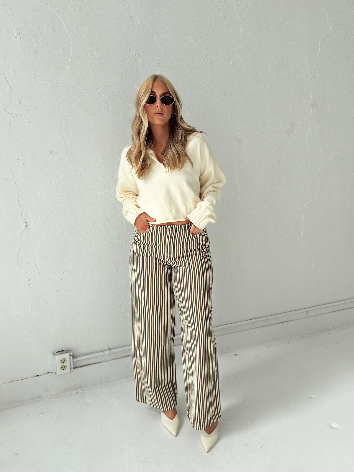 Britt Low Rise Buckle Stripe Pants