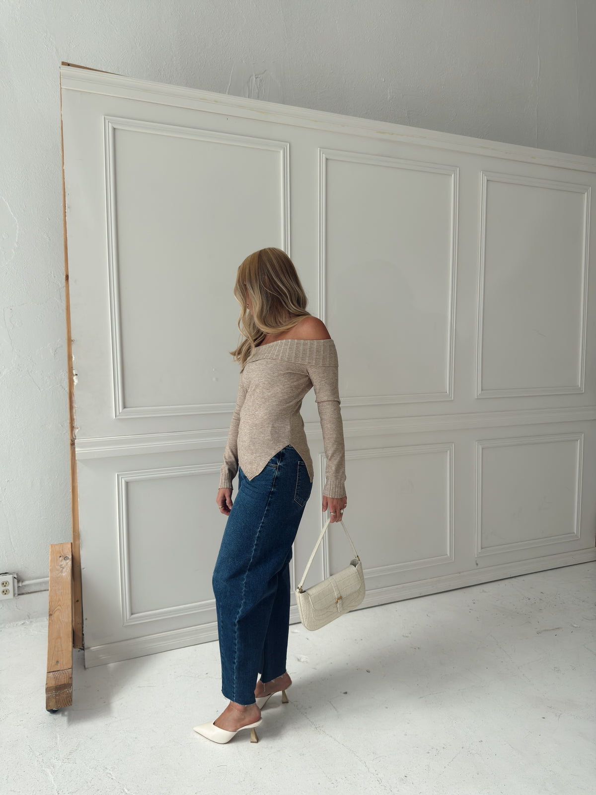 Charlotte Foldover Knit Sweater - Oatmeal