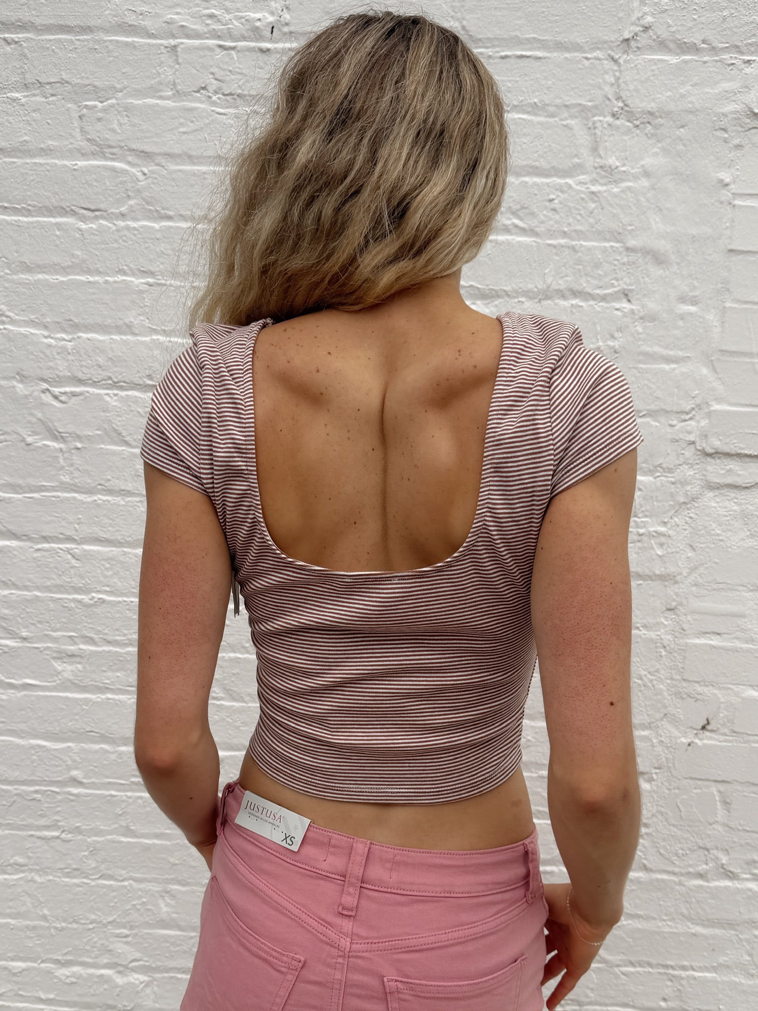 Brown Stripe Scoop Back Top