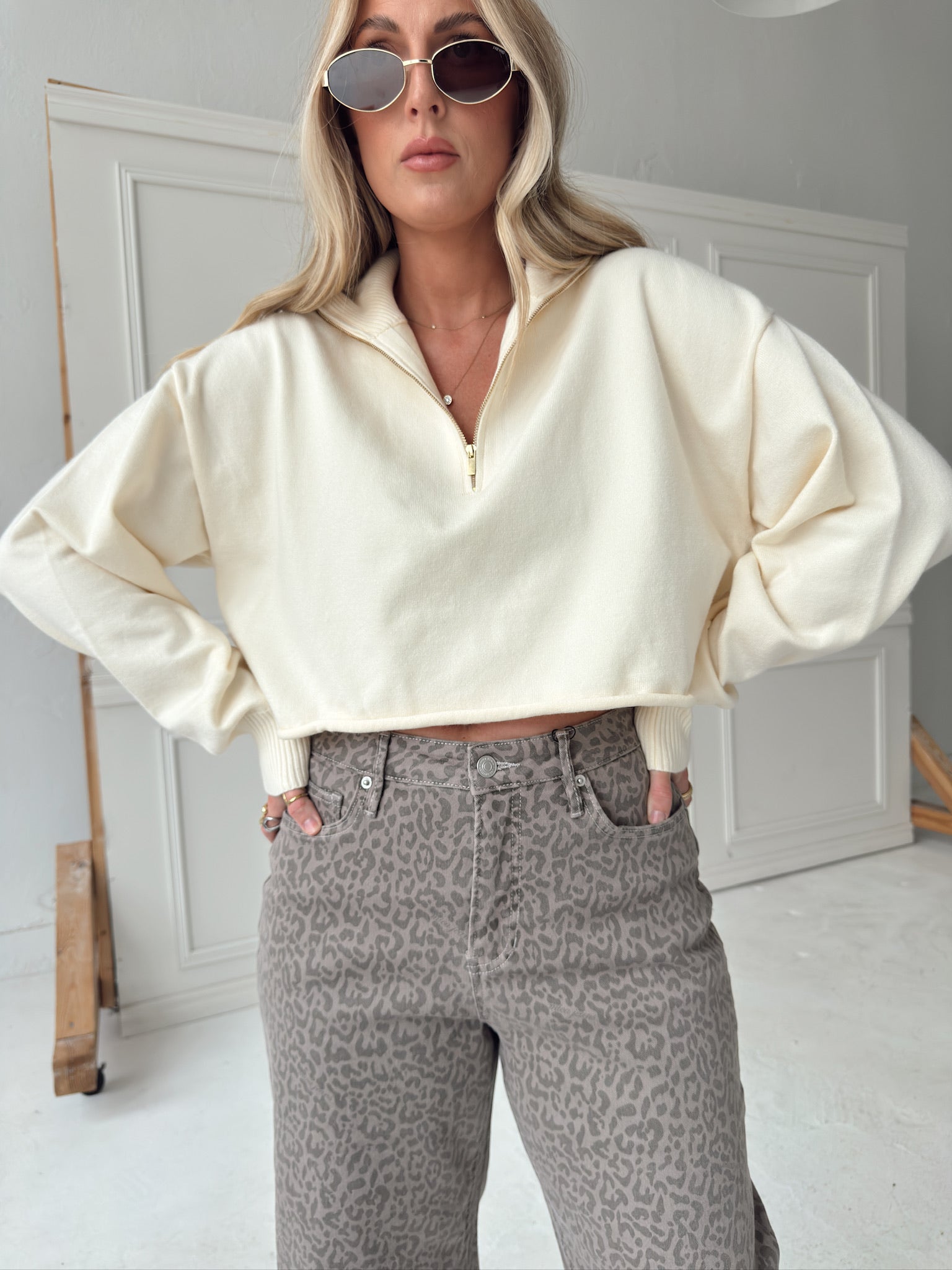 Caitlyn Knit Half-Zip Sweater - Cream