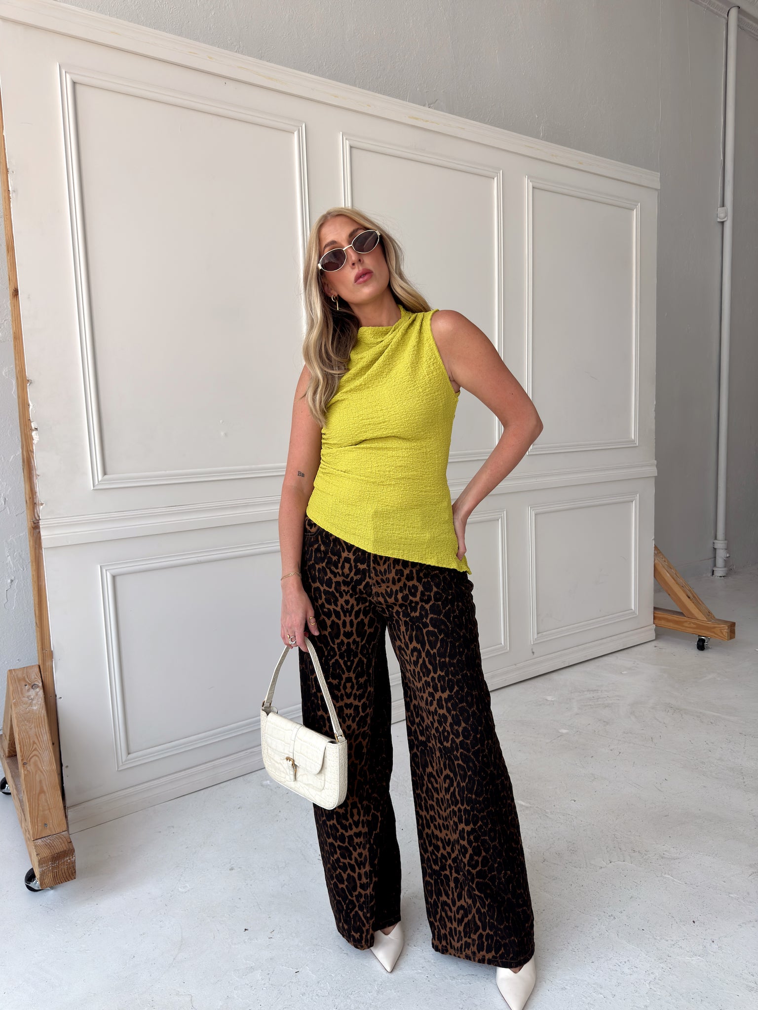 Ginny Asymmetrical Mock Neck - Chartreuse