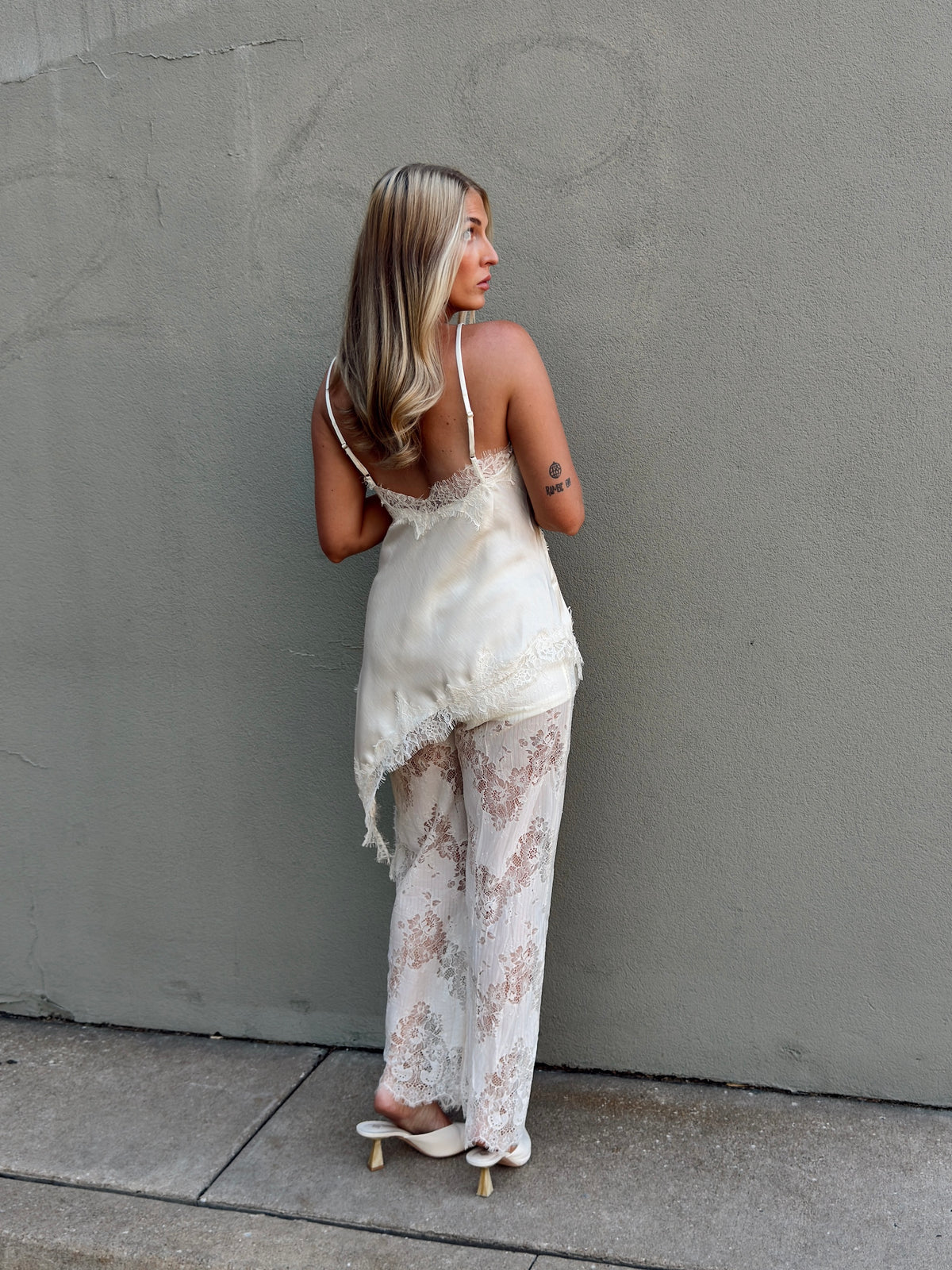 Maia Satin Lace Trim Set - Ivory