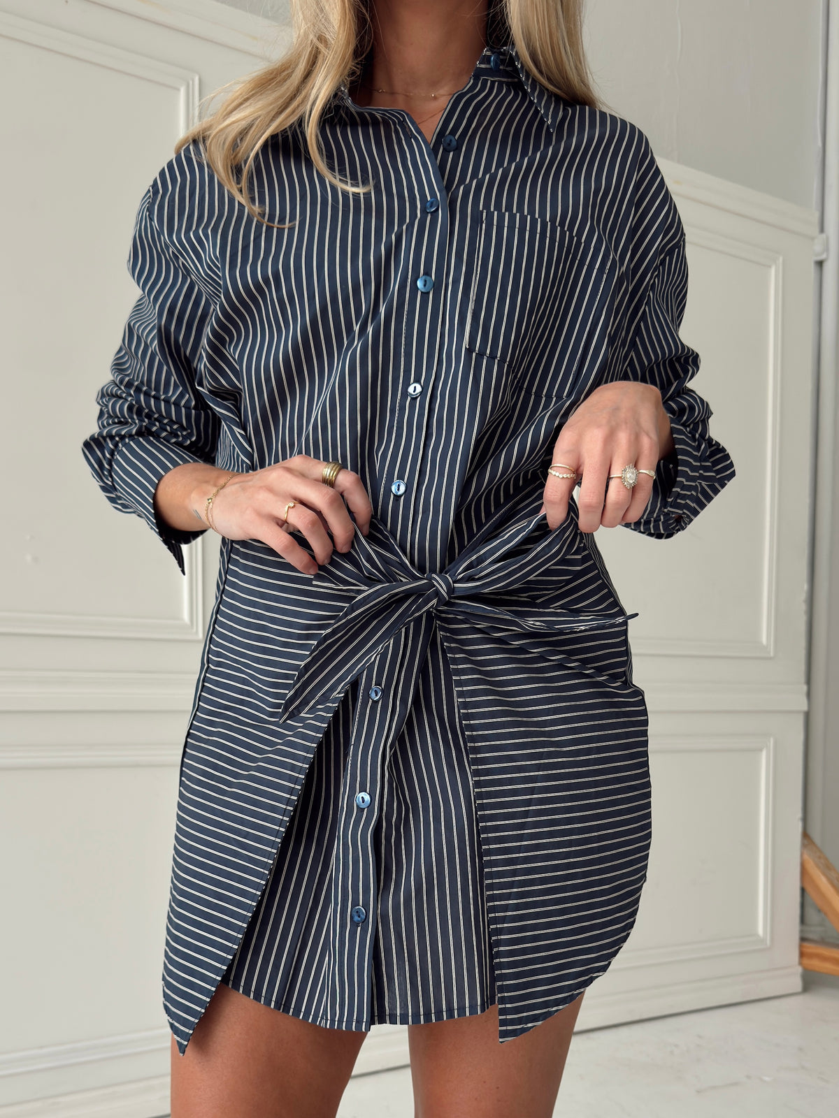 Sadie Stripe Button Down Shirt Dress