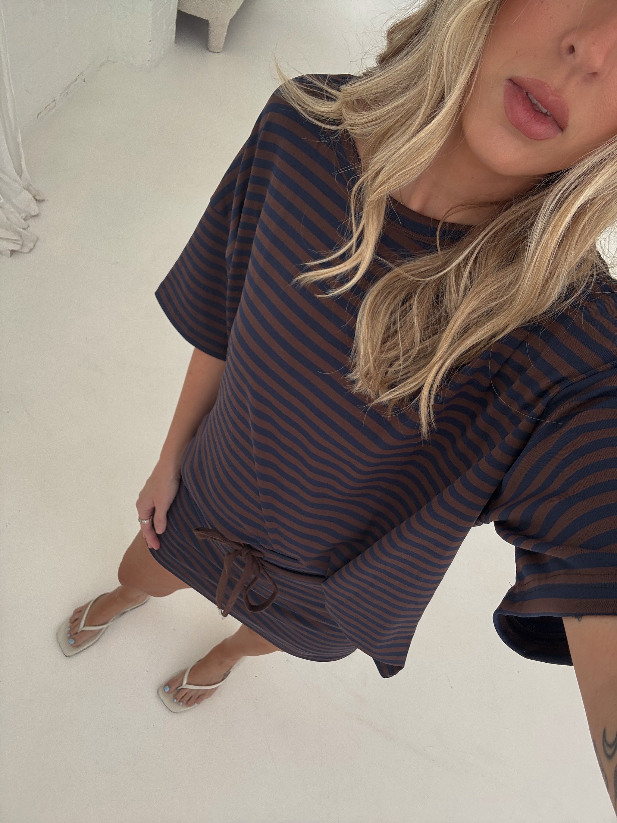 Pre-Order Weekender Stripe Top - Brown/Navy (restock eta 8/30)