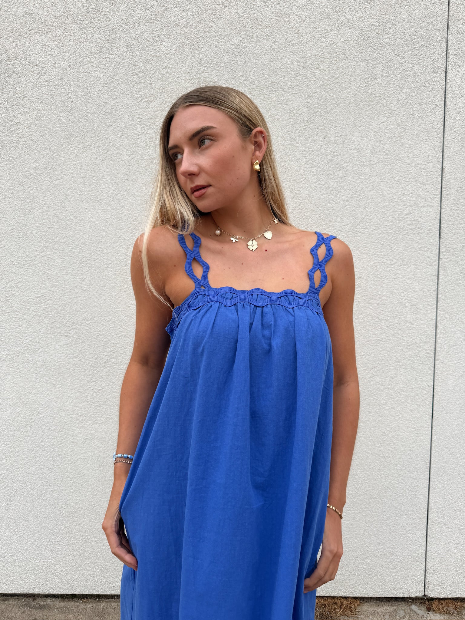 Jamie Blue Scallop Strap Midi Dress