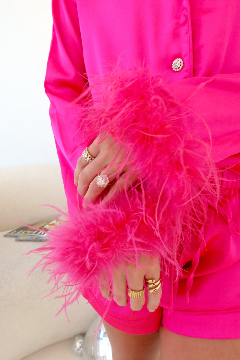 Buddylove Prescott Feather Trim Pajama Set - Hot Pink