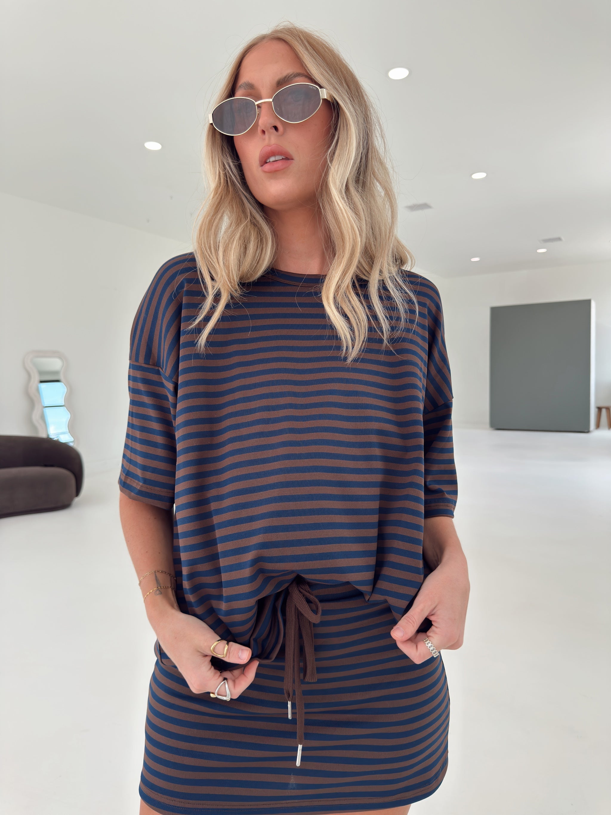 Pre-Order Weekender Stripe Top - Brown/Navy (restock eta 8/30)