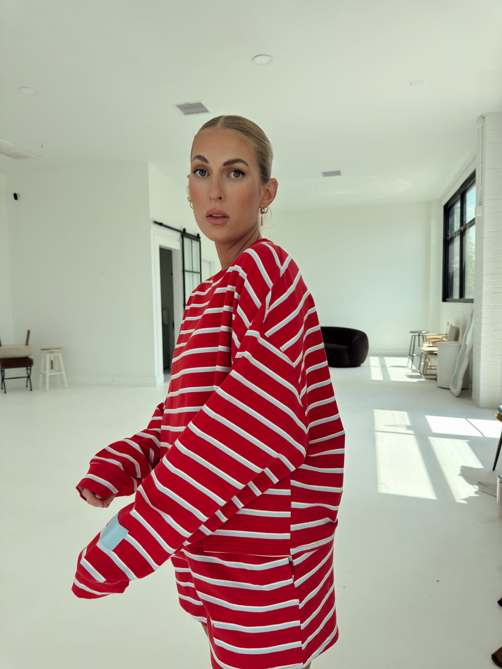 Crosby Stripe Long Sleeve - Tomato and Baby Blue