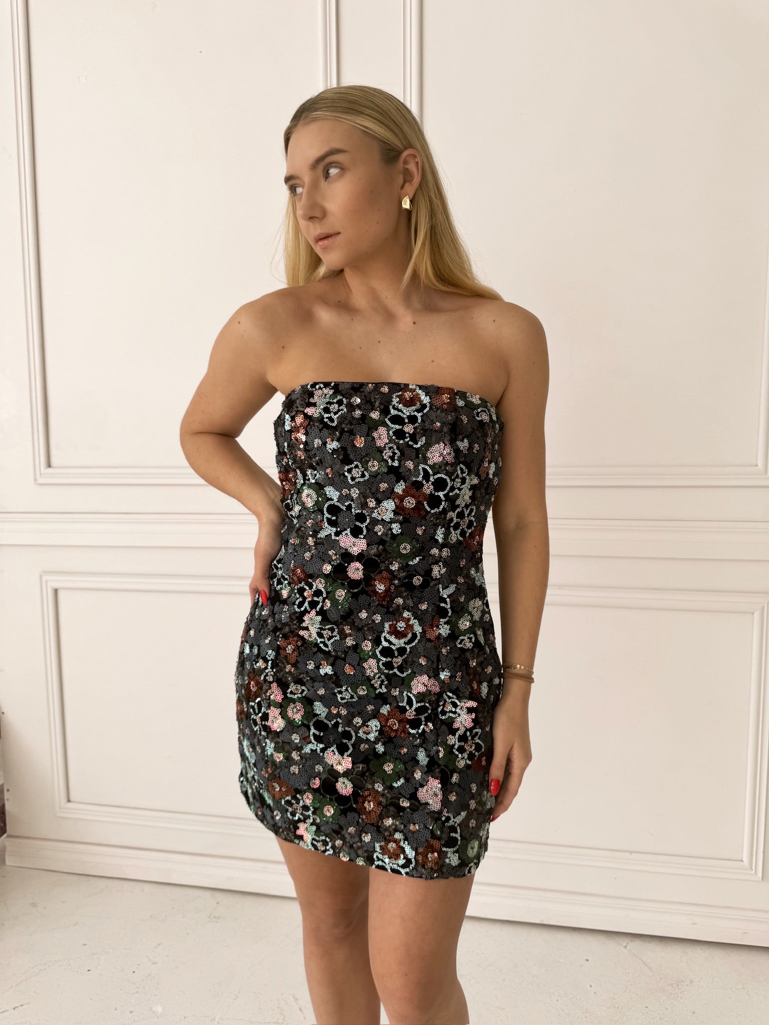 Endless Rose Floral Sequin Strapless Dress