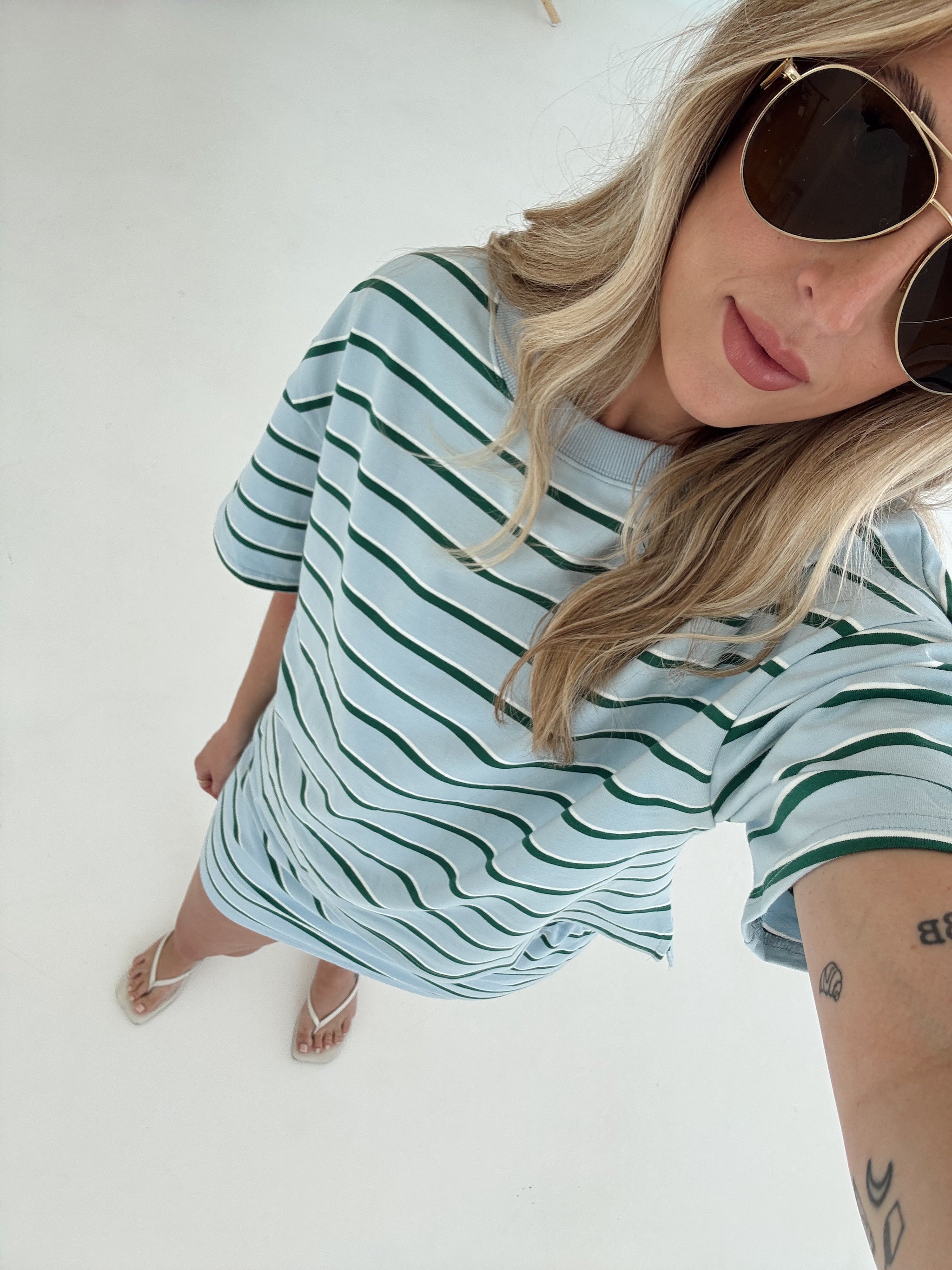 Cassie Stripe Skort - Baby Blue and Green
