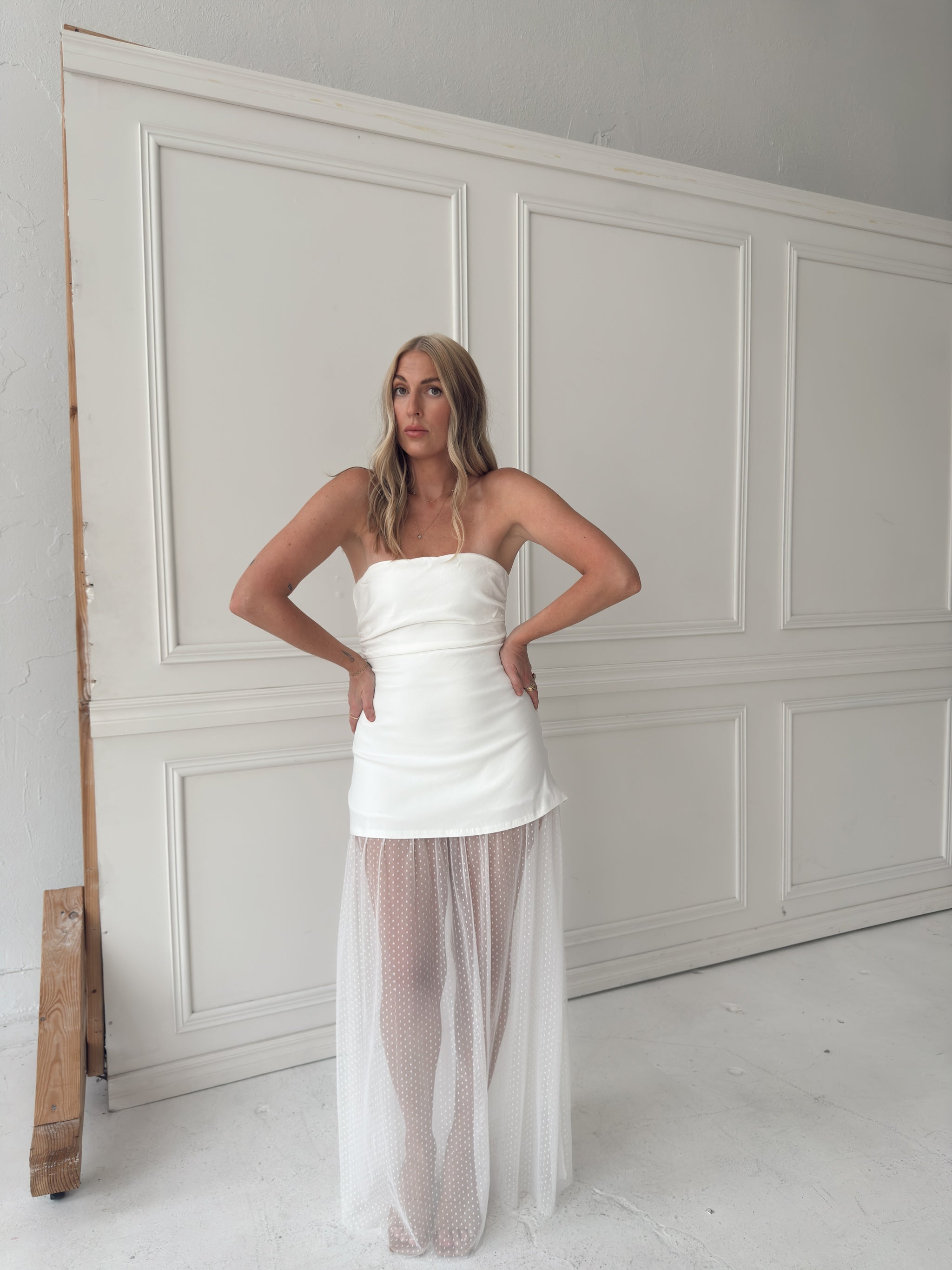 Melissa Strapless Mesh Maxi Dress - White