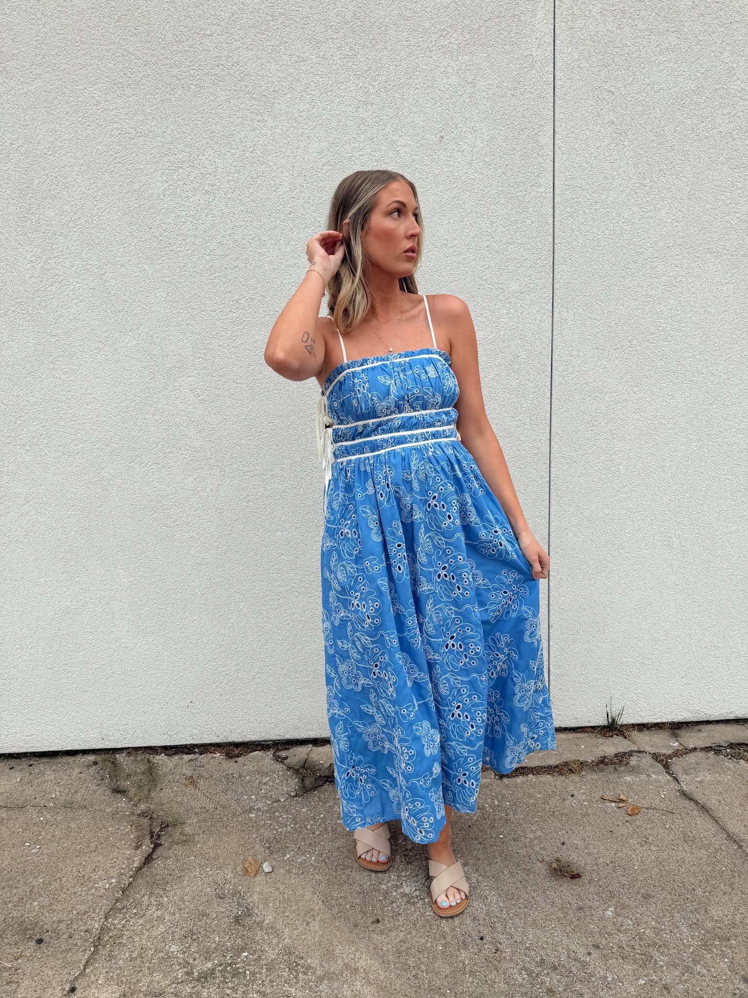 Cassandra Blue Floral Midi Dress