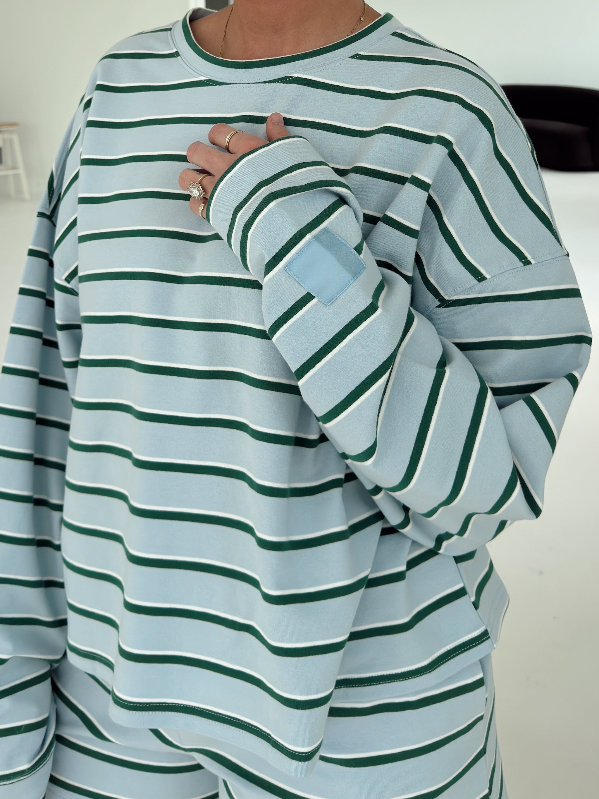 Crosby Stripe Long Sleeve - Baby Blue and Green