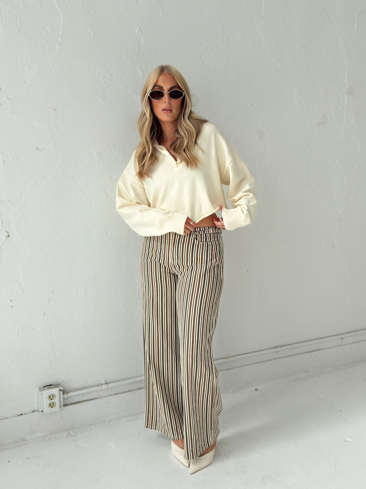 Britt Low Rise Buckle Stripe Pants