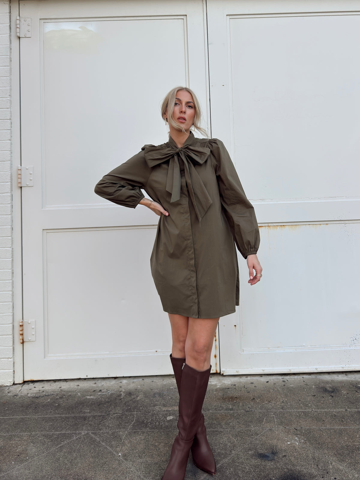 Thelma Olive Tie Neck Dress