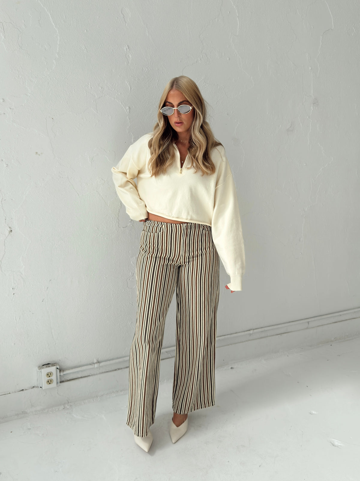 Britt Low Rise Buckle Stripe Pants