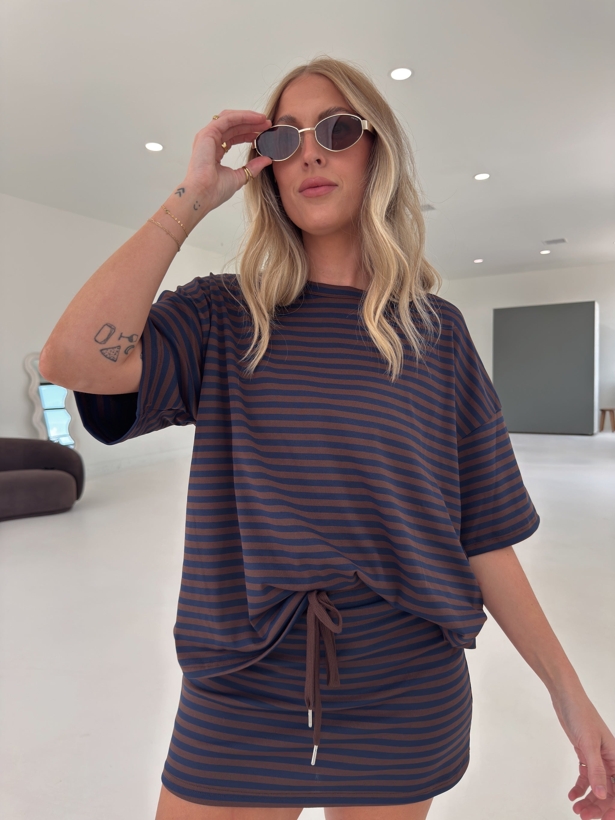 Pre-Order Weekender Stripe Top - Brown/Navy (restock eta 8/30)