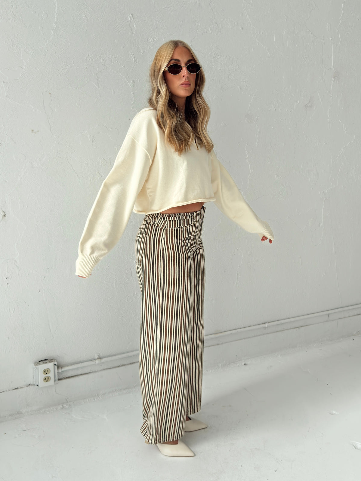 Britt Low Rise Buckle Stripe Pants
