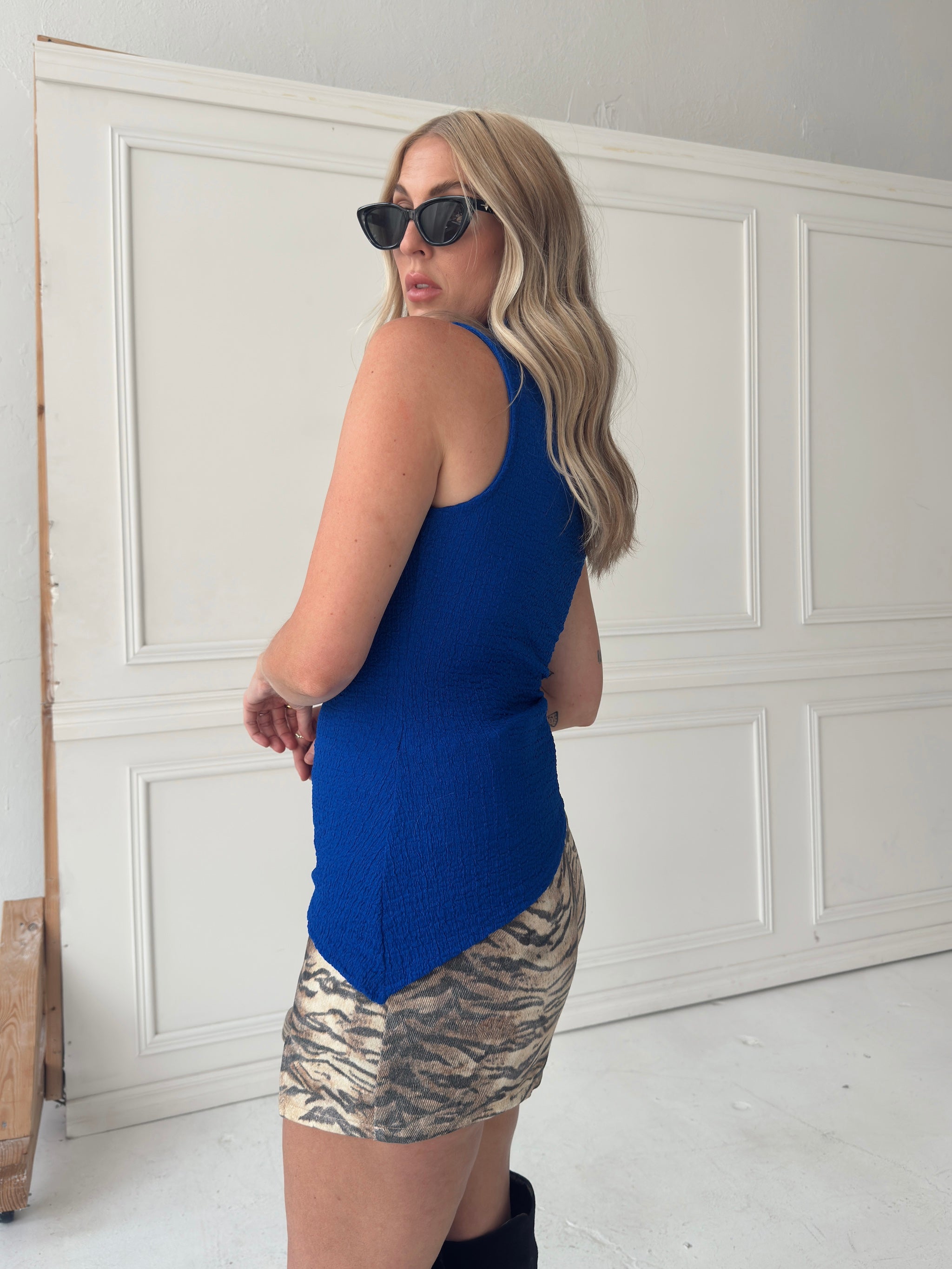 Ginny Asymmetrical Mock Neck - Royal Blue