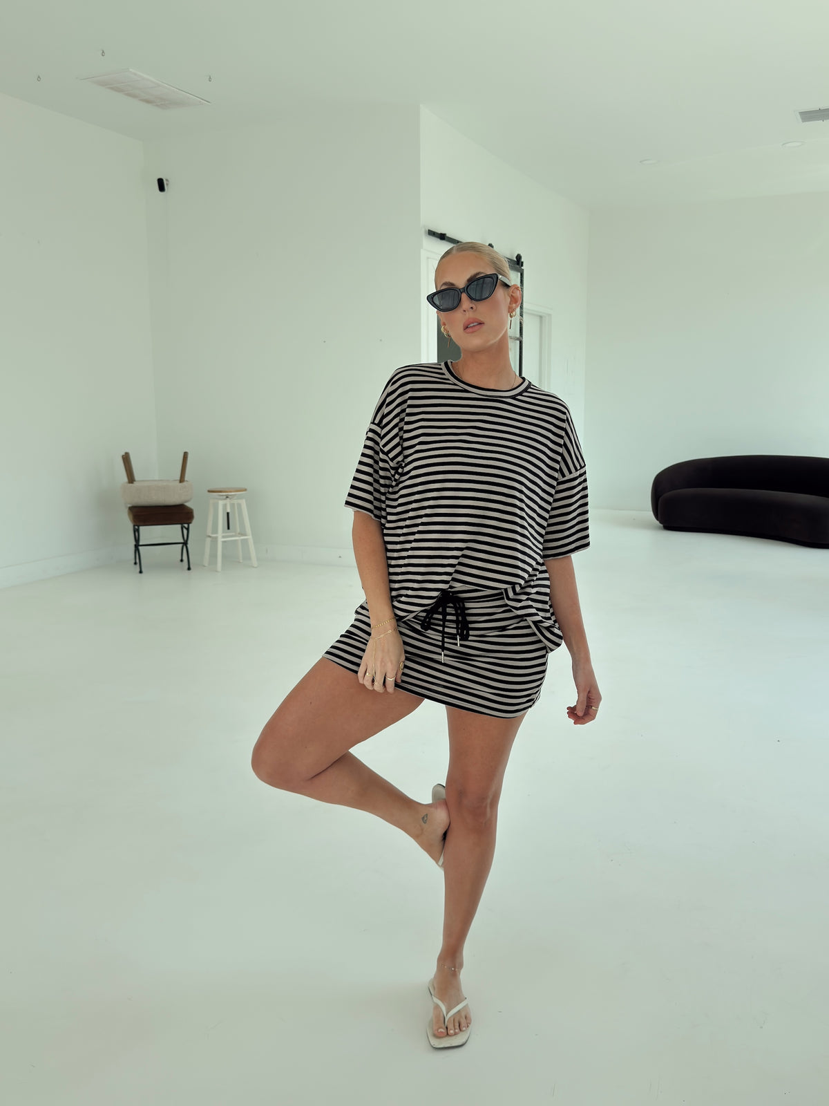 Weekender Stripe Top - Black/Taupe