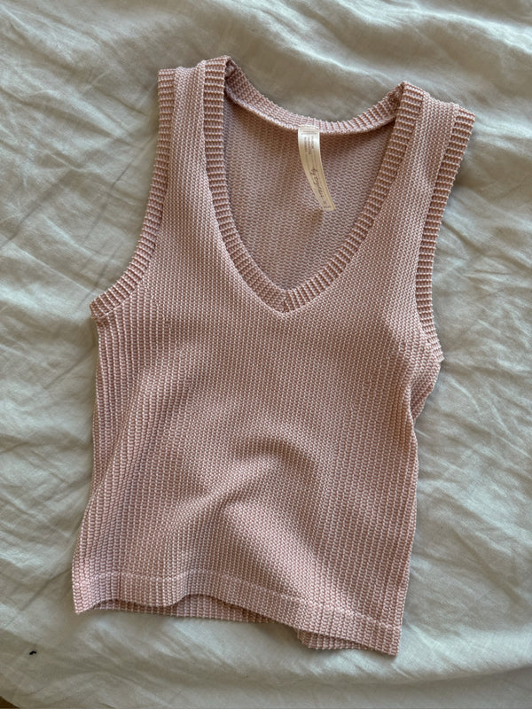 Two Tone V-Neck Tank - Rosy