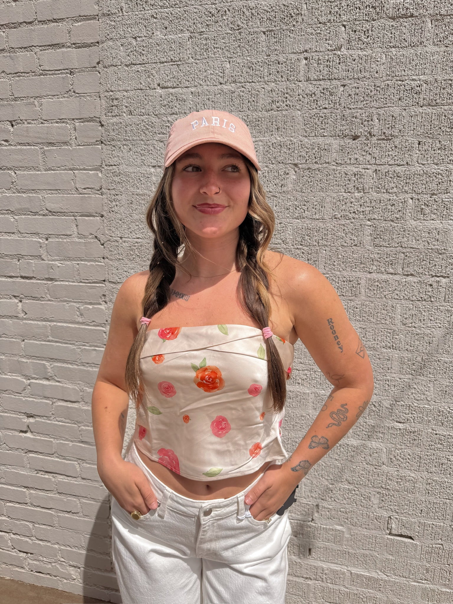 Floral Satin Strapless Top