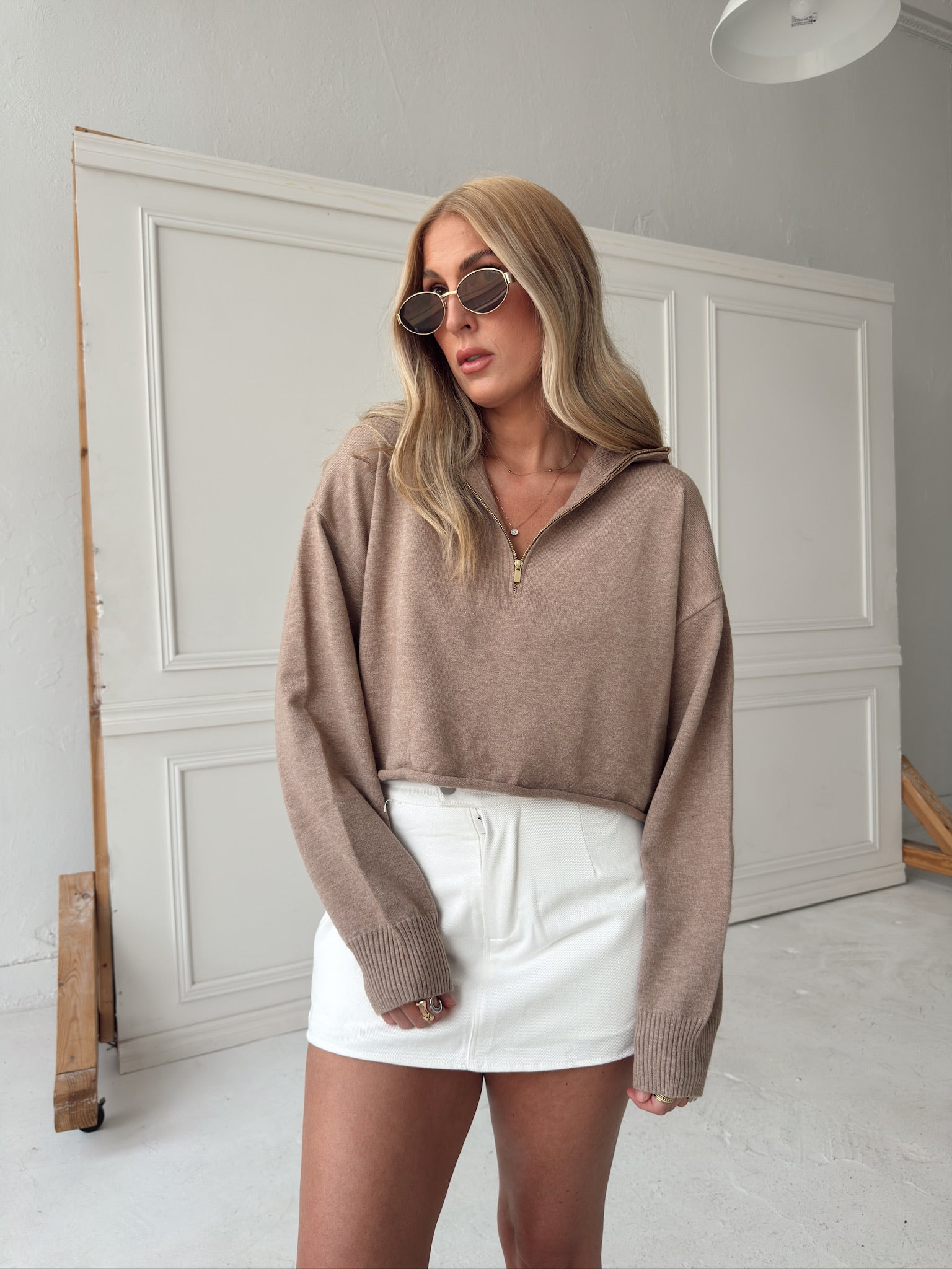 Caitlyn Knit Half-Zip Sweater - Mocha